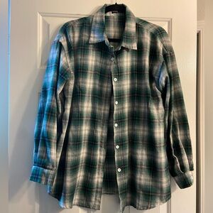 Oversized Green and White Plaid Button Down Shirt